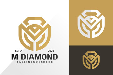 Gold letter m diamond jewelry logo and icon design vector concept for template