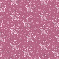 Soft pink banner, seamless pattern, white stars on a pink background