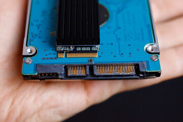 compare of ssd and hdd. Close up macro. selective focus
