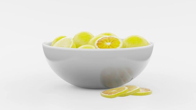 Sch&uuml;ssel mit Zitronen dreht sich im Kreis - 3D - Loop - Konzept Vitamin C