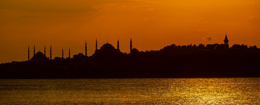 Sunset in the Maiden Tower ,Panaromic photo, great colors in istanbul , Uskudar-Salacak- Turkey