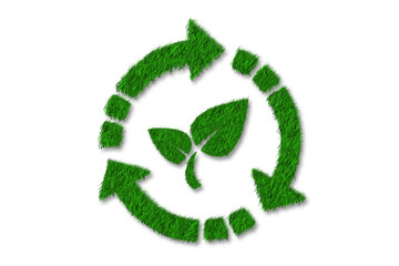 Recycle symbol made of grass on white background. Sustainability and environmental concept
