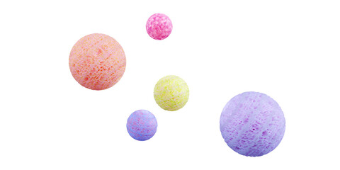 Sponge balls, 3d render. Multicolored textured spheres isolated on a white background. 3d illustration