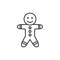 vector linear icon gingerbread man, smiling, isolated