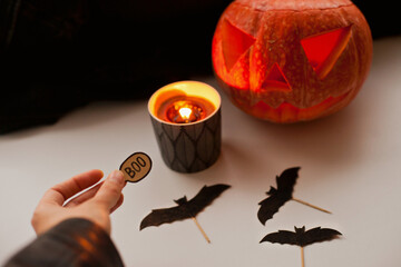 halloween jack o lantern pumpkin and candle home decor