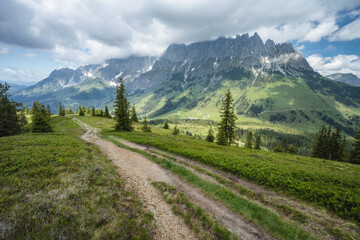 Hiking trail around Wilder Kaiser mountains, Tirol - Austria - obrazy, fototapety, plakaty