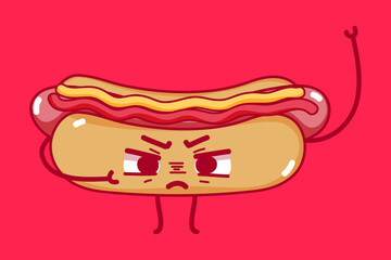 cartoon angry hot dog character vector