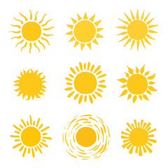 set of sun vector illustration on white background