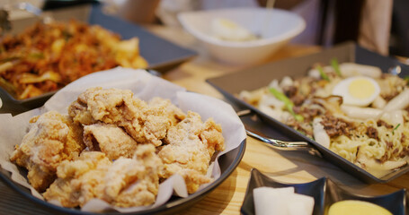 Korean cuisine crispy chicken and rice cake