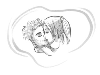 Two People Removing Face Masks to Kiss