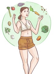 Woman Weighing Options for Healthy Eating, Natural Food Diet Choices