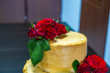 piękny kolorowy tort ślub wesele para młoda - obrazy, fototapety, plakaty