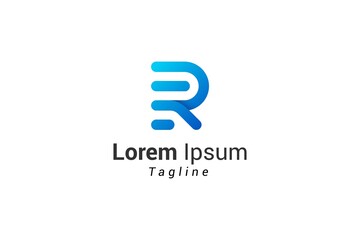 Letter R creative 3d blue colour simple line art Real estate logo