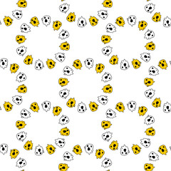 Vector seamless pattern of white and orange colored circles with ghosts for Halloween. a pattern of geometrically arranged ghosts on a white background drawn in cartoon style for packaging, textiles, 