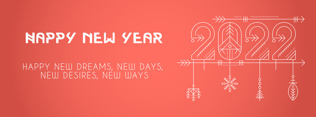 Happy New Year 2022 Facebook Cover for social networking Media, Line Art
