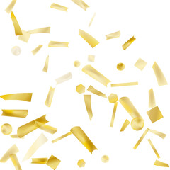 Gold confetti. Vivid blur effect. Festive foil. Great design for any purpose. Holiday, birthday. Gold glitter. Light glare..