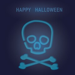 neon skull card. Happy Halloween