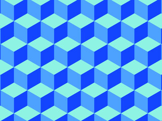 Cubes in shades of blue. Geometric background from squares. Modern design of fashion poster. Vector.