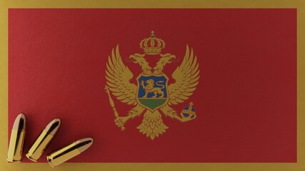 Three 9mm bullets in the bottom left corner on top of the national flag of Montenegro