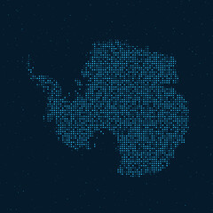 Abstract Dotted Halftone with starry effect in dark Blue background with map of Antarctica. Digital dotted technology design sphere and structure. vector illustration