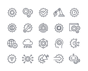 Automaticon icons set. Collection of buttons, avatars for repair service. Graphic elements for website, minimalistic pictures, black. Cartoon flat vector illustration isolated on white background