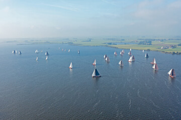 Aerial from skutsjesilen on the Fluessen lake in Friesland in the Netherlands