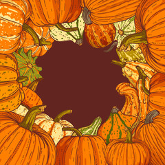 Copy space sketch drawn pumpkin background for social media post, poster, banner, greeting card