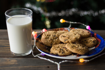 Lights, cookies and glass of milk.