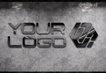 Logo Mockup on Underground Wall with 3D Glossy Metal Effect