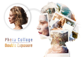 Instant Photo Collage Double Exposure Effect Mockup