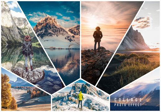 Photo Collage Hexagon Frame Effect Mockup