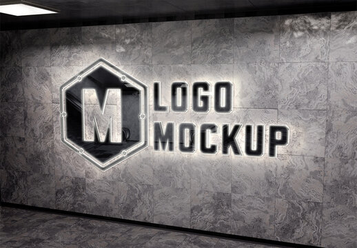 Logo Mockup on Underground Wall with 3D Glowing Metal Effect