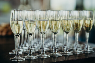 champagne glasses on the festive table