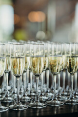 champagne glasses on the festive table