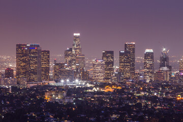Downtown Los Angeles Skyline mit Hochhäusern at night