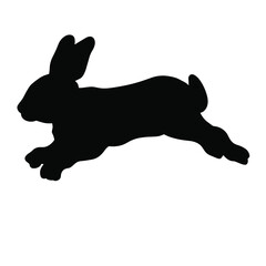 The silhouette of a rabbit or hare. Bunny on a white background. A long-eared rodent from a farm. Fluffy pet
