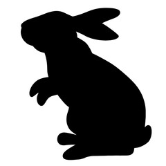The silhouette of a rabbit or hare. Bunny on a white background. A long-eared rodent from a farm. Fluffy pet