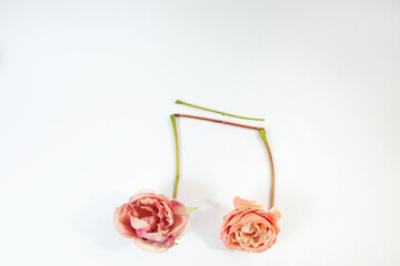 Two sixteen notes flowers and sticks, Music symbol concept, Flat lay creative music concept