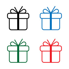 Set Gift box, Simple gift box with line vector icon. Gift box sign with bow symbol, Stroke pictogram. Vector illustration isolated on a white background.