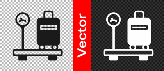 Black Scale with suitcase icon isolated on transparent background. Logistic and delivery. Weight of delivery package on a scale. Vector