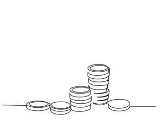 Voilages Une ligne Stacks of coins penny cents. Continuous one line drawing