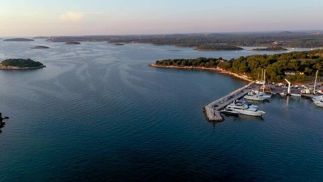 Drone video of Croatian coastal town Vrsar in Istria during sunset