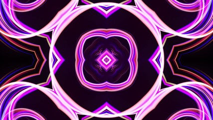 3d render. Kaleidoscopic simmetrical structure. Abstract laser show. Abstract bg with pattern of glow blue red lines. Pattern like flower, star or mandala of glow curved lines
