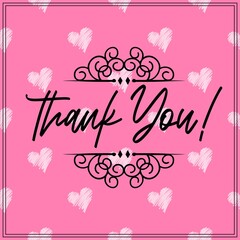 Thank You Card. Hand Written Lettering for Title, Heading, Photo Overlay, Wedding Invitation, Thank You Message.