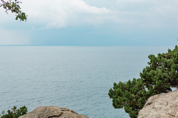 Awesome view on the blue beautiful  sea from mountain