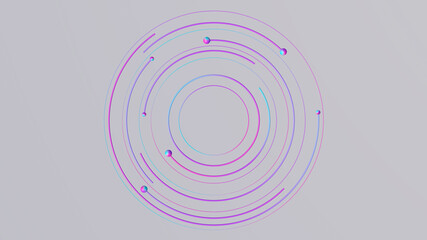 Blue, purple, pink circles and balls. Abstract illustration, 3d render.