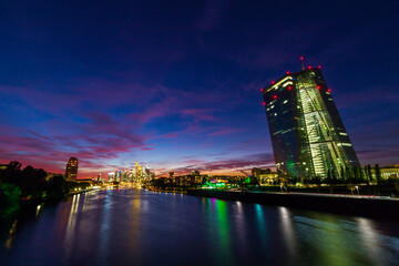 Frankfurt am Main at night, Germany, Skyline | European Central Bank Tower at the right