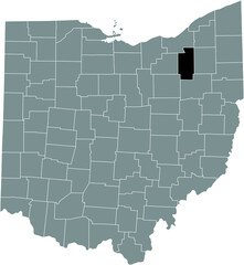 Black highlighted location map of the Summit County inside gray administrative map of the Federal State of Ohio, USA