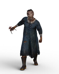 Naklejka premium 3D rendering of an evil tooth fairy monster walking with forceps in his right hand isolated on a white background.