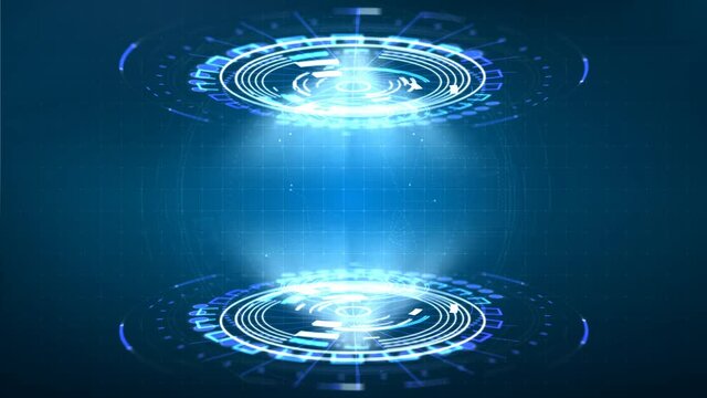 Futuristic circle  HUD, GUI, UI interface screen design. Abstract style on blue background. Blank display, stage or podium for show product in futuristic cyberpunk style.Technology demonstration